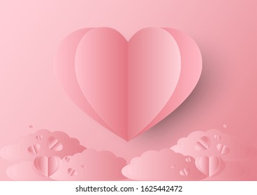 Valentines day background with heart and cloud pattern. Vector illustration. Wallpaper, flyers, invitation, posters, brochure, banners.