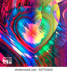 Valentines day background heart. Colorful gradient . Geometric texture 14 february.
Vector illustration love, glitch. Print on textile.