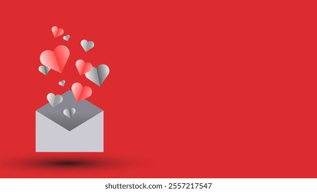 Valentine's day background with a heart coming out of an envelope in paper craft style. Suitable for poster, banner, web, presentation, invitation card, photo frame