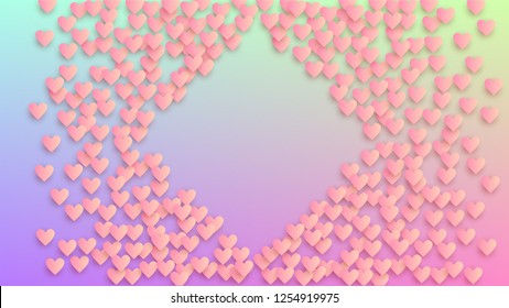 Valentine's Day Background. Heart Confetti Pattern. Card Template. Many Random Falling Beautifull Hearts on Hologram Backdrop. Vector Valentine's Day Background.