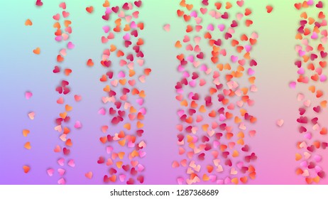 Valentine's Day Background. Heart Confetti Pattern. Banner Template. Many Random Falling Beautifull Hearts on Hologram Backdrop. Vector Valentine's Day Background.