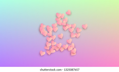 Valentine's Day Background. Heart Confetti Pattern. Poster Template. Many Random Falling Beautifull Hearts on Hologram Backdrop. Vector Valentine's Day Background.