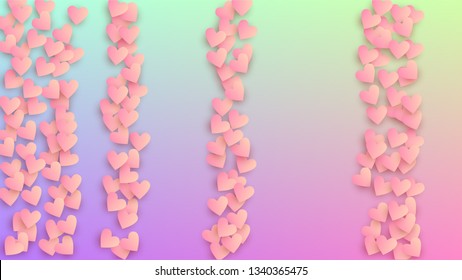 Valentine's Day Background. Heart Confetti Pattern. Invitation Template. Many Random Falling Pink Hearts on Hologram Backdrop. Vector Valentine's Day Background.