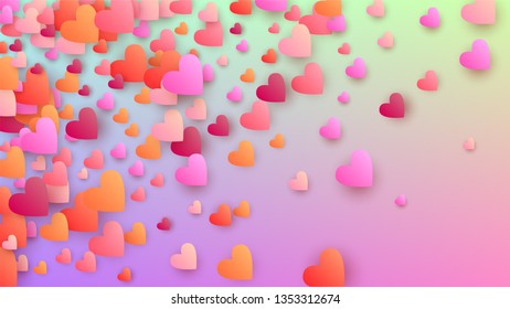 Valentine's Day Background. Heart Confetti Pattern. Many Random Falling Red Hearts on Hologram Backdrop. Invitation Template. Vector Valentine's Day Background.