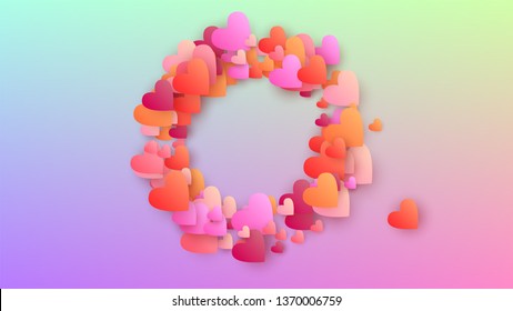 Valentine's Day Background. Heart Confetti Pattern. Card Template. Many Random Falling Beautifull Hearts on Hologram Backdrop. Vector Valentine's Day Background.