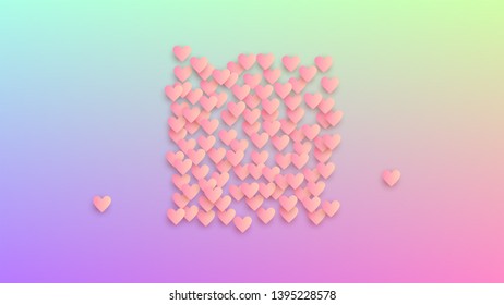 Valentine's Day Background. Heart Confetti Pattern. Many Random Falling Beautifull Hearts on Hologram Backdrop. Flyer Template. Vector Valentine's Day Background.