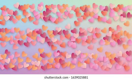 Valentine's Day Background. Heart Confetti Pattern. Invitation Template. Many Random Falling Red Hearts on Hologram Backdrop. Vector Valentine's Day Background.