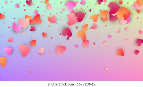 Valentine's Day Background. Heart Confetti Pattern. Many Random Falling Beautifull Hearts on Hologram Backdrop. Flyer Template. Vector Valentine's Day Background.