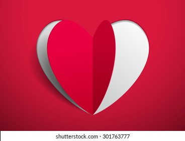 Valentine's Day Background with Heart Cut from Paper, Vector Illustration
