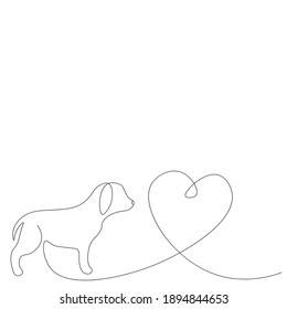 Valentines day background with heart and cute puppy, vector illustration