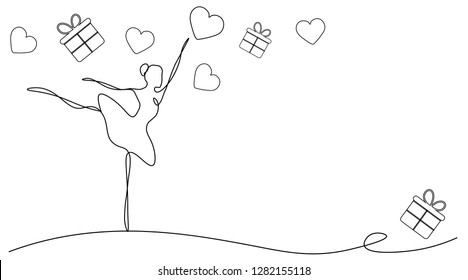 Valentines day background with heart and dancer ballet, vector illustration.