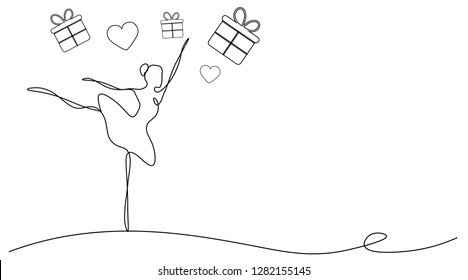 Valentines day background with heart and dancer ballet, vector illustration.