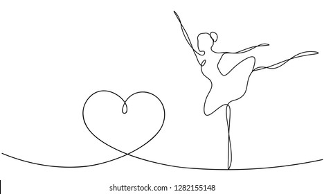 Valentines day background with heart and dancer ballet, vector illustration.