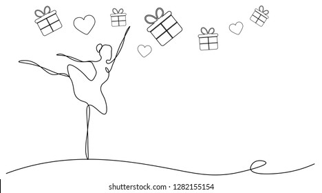 Valentines day background with heart and dancer ballet, vector illustration.