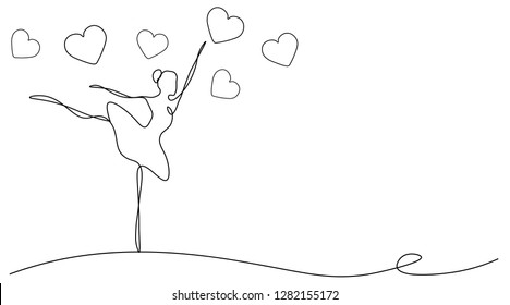 Valentines day background with heart and dancer ballet, vector illustration.