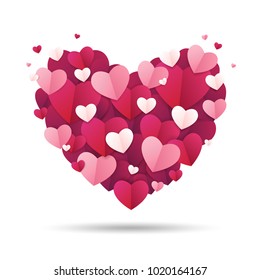 Valentines day background. Valentines heart decorate by many heart-shaped paper art craft style on white background.Vector illustration.