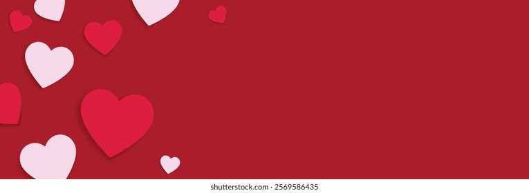 Valentines day background with heart elements. Top view. Flat lay with space for text. Vector illustration