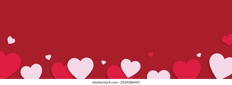 Valentines day background with heart elements. Top view. Flat lay with space for text. Vector illustration