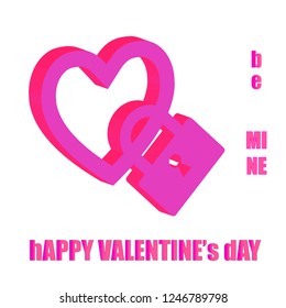 Valentine's Day background - heart with lock, sign: 'Be mine Happy Valentine's Day"