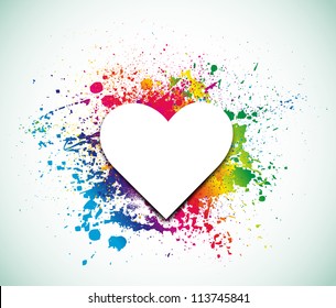 Valentines Day background with heart on ink rainbow. Vector illustration