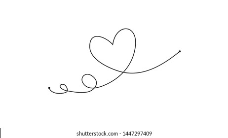 Valentines day background with heart one line, vector illustration