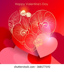 Valentine's Day background. Heart of orchids. Vector Eps 10.