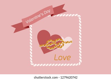 Valentine's Day background Heart, paired with a rope of ties, vector images. Wallpaper, flyer, invitation, poster, brochure, banner
