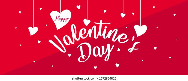 Valentine's day background with heart pattern and typography lettering of happy valentines day text. Wallpaper, flyer, invitation brochure and banner. Greeting quote, phrase. Vector illustration.