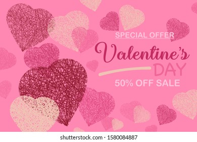 Valentines day background with heart pattern. Vector illustration. Wallpaper, flyers, invitation, posters, brochure, banners.