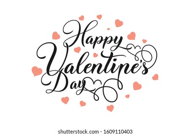 Valentines day background with heart pattern and typography of happy valentines day text . Vector illustration. 