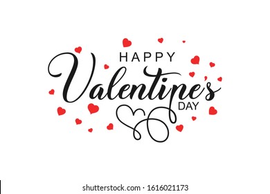 Valentines day background with heart pattern and typography of happy valentines day text . Vector illustration. 