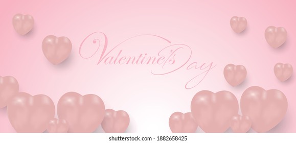 Antecedentes del día de San Valentín con patrón cardíaco y tipografía de feliz día de San Valentín texto . Globos realistas. Ilustración vectorial para tapiz, volantes, invitación, carteles, folleto, pancartas.