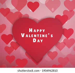 Valentines day background with heart pattern and typography Happy Valentines day text. Vector illustration. Romantic quote postcard, postcard, invitation, banner template.