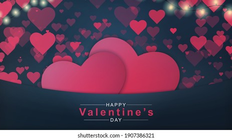 Valentines Day background with heart pattern and typography Happy Valentines Day text on white background. Vector illustration. Romantic quote postcard, postcard, invitation, banner template.