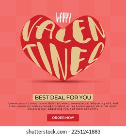 Valentines day background with heart pattern and typography of happy valentines day text . Vector illustration. Wallpaper, flyers, invitation, posters, brochure, banners.