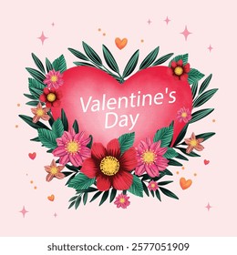 Valentines day background with heart pattern and roses. Vector vintage sketches hand drawn Illustration. Can be used as a greeting card, flyer, invitation, poster, banner.