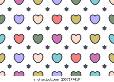 Valentine's day background. Heart seamless pattern. Romantic design with color hearts. Cartoon pattern for Valentine, wallpaper, textiles, printing, children products, interior. Vector illustration