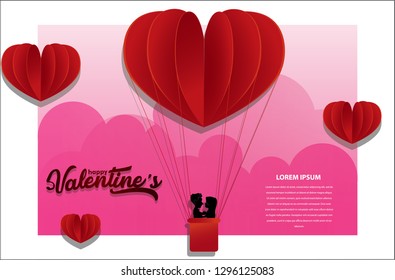Valentines day background with Heart shape. Paper cut style. Can be used for Wallpaper, flyers, invitation, posters, brochure, banners. Vector illustration. - Vector
