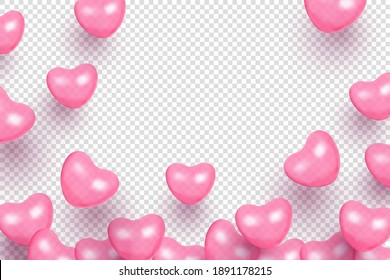 Valentines day background with heart shape balloons on transparent png background for valentines day. Vector illustration. Wallpaper, flyers, invitation, posters, brochure, banners.