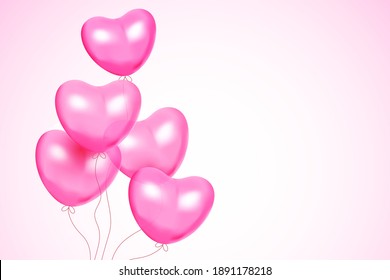 Valentines day background with heart shape balloon bunch on gradient pink background for valentines day. Vector illustration. Wallpaper, flyers, invitation, posters, brochure, banners.