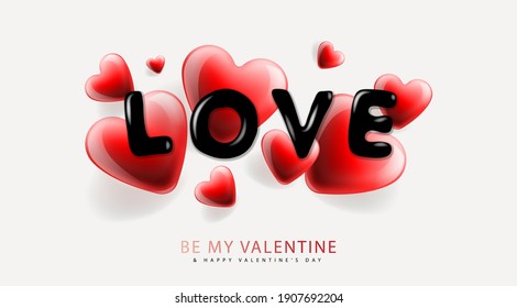 Valentine's day background with  heart shape and lettering Love. Romantic banner, surprise poster, flyer and brochure, vector illustration