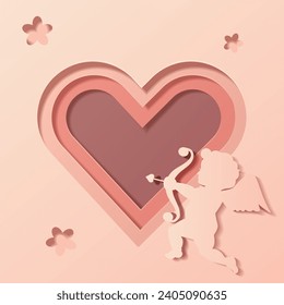 Valentine's day background of heart shape heats and cupid , paper cut. Concept of love and Valentine day, paper art style svg