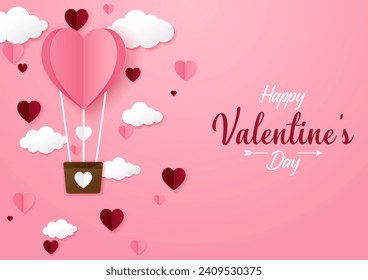 Valentine's day Background with Heart shape Paper cut. Vector illustration. Creative design for sale concept, voucher template, posters, brochure.
