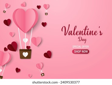 Valentine's day Background with Heart shape Paper cut. Vector illustration. Creative design for sale concept, voucher template, posters, brochure.
