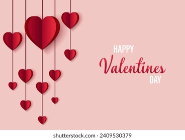 Fondo del día de San Valentín con forma de corazón Cortado de papel. Ilustración vectorial. Diseño creativo para la venta, plantilla de cupón, afiches, folleto.