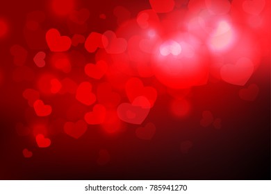 Valentine's day background with heart shape and light bokeh on dark and red background. Conceptual valentine card, wallpaper, background, decoration. Vector illustration.