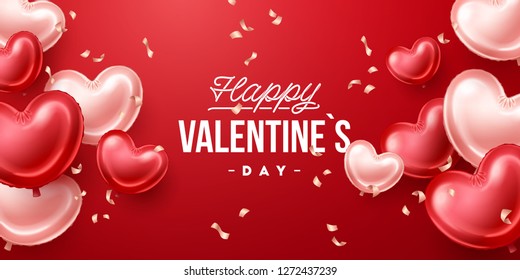 Fondo del Día de San Valentín con globos en forma de corazón. Ilustración vectorial de vacaciones