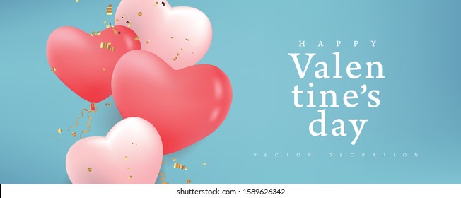 Valentines day background with Heart Shaped Balloons. Vector illustration.banners.Wallpaper.flyers, invitation, posters, brochure, voucher discount.