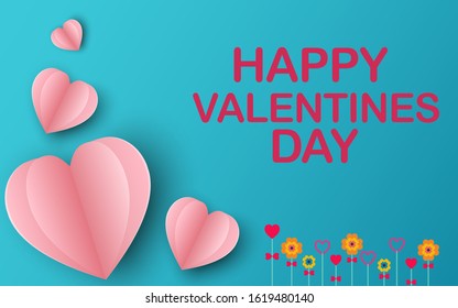 Valentines Day background.
Heart shaped paper on pastel blue background. Valentines day concept. and top view