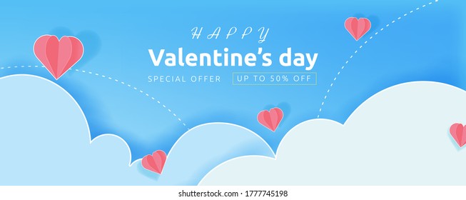 Valentines day background with Heart Shaped Balloons. Vector illustration for banner, Wallpaper, posters, brochure, voucher discount, paper cut style, concept, relaxing color and atmosphere